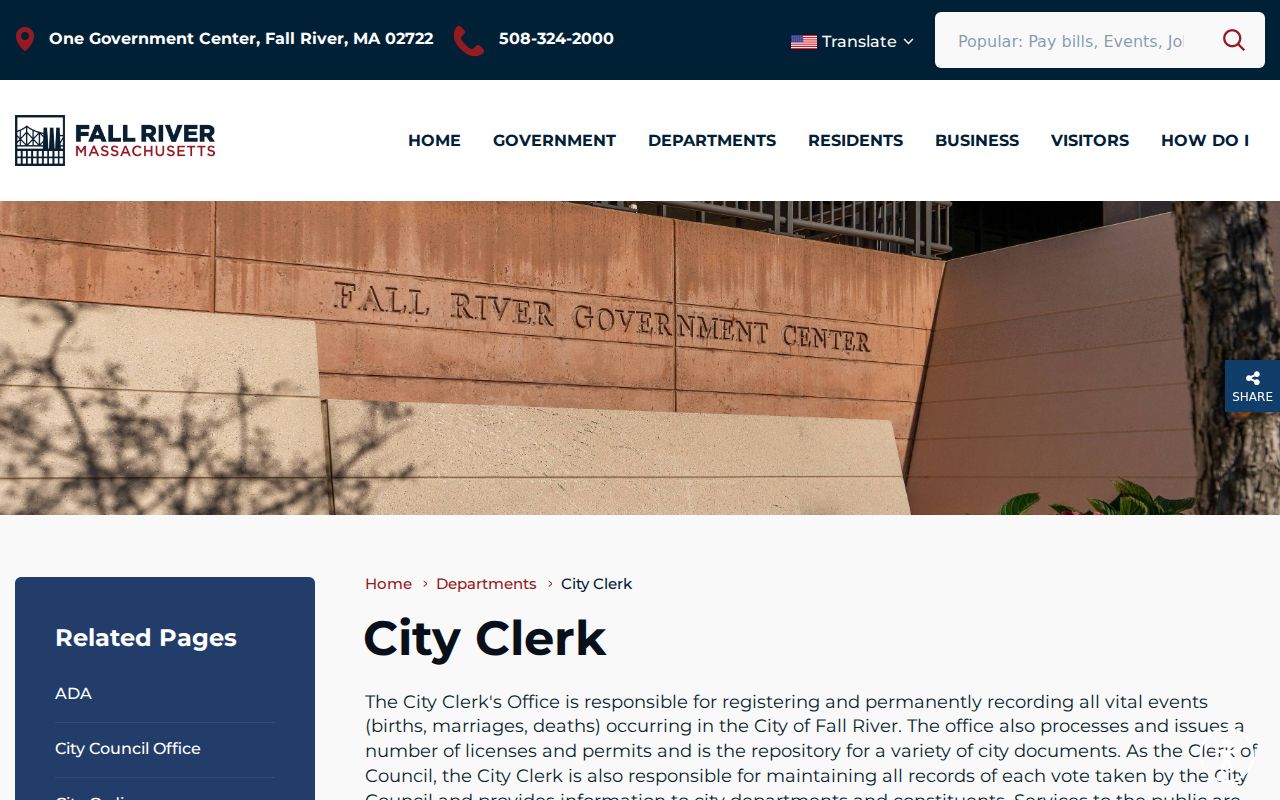 Fall River residents directory source showing the Fall River City Clerk