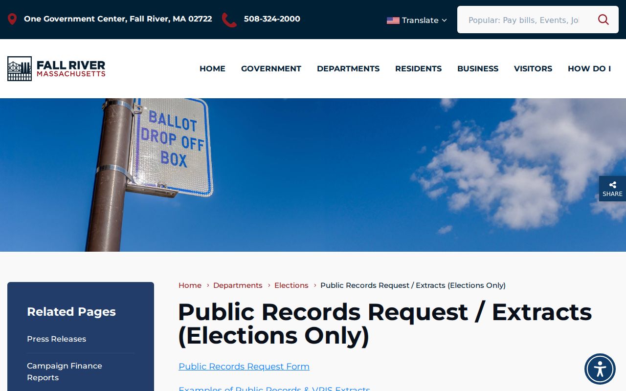 Fall River residents directory source showing Election records request information