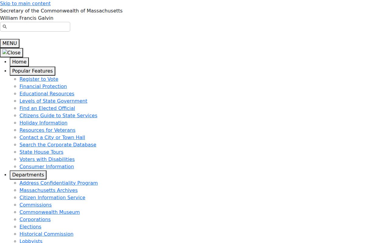 Fall River residents directory source showing Massachusetts voter information access
