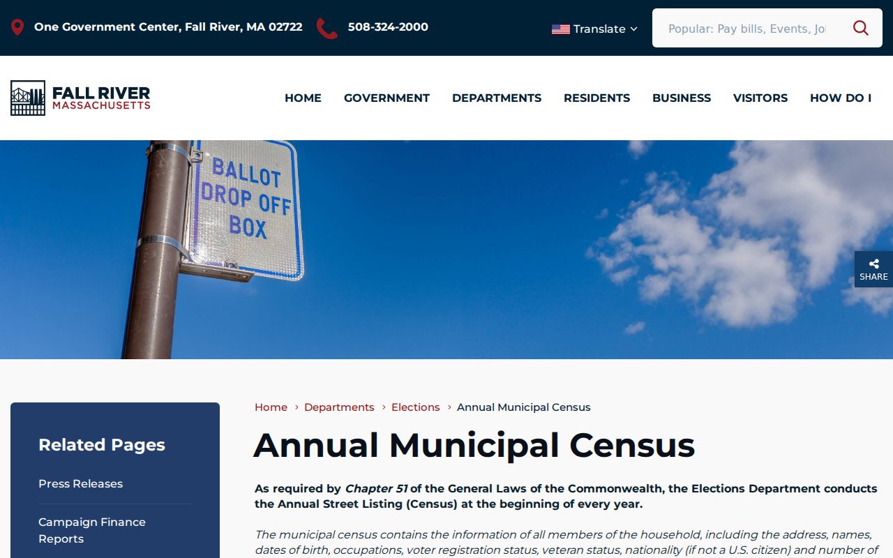 Fall River neighbors annual municipal census instructions
