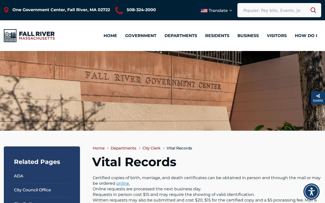 Fall River resident lookup local vital record procedures
