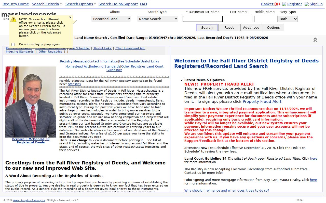 Fall River street directory source showing the Registry deed index