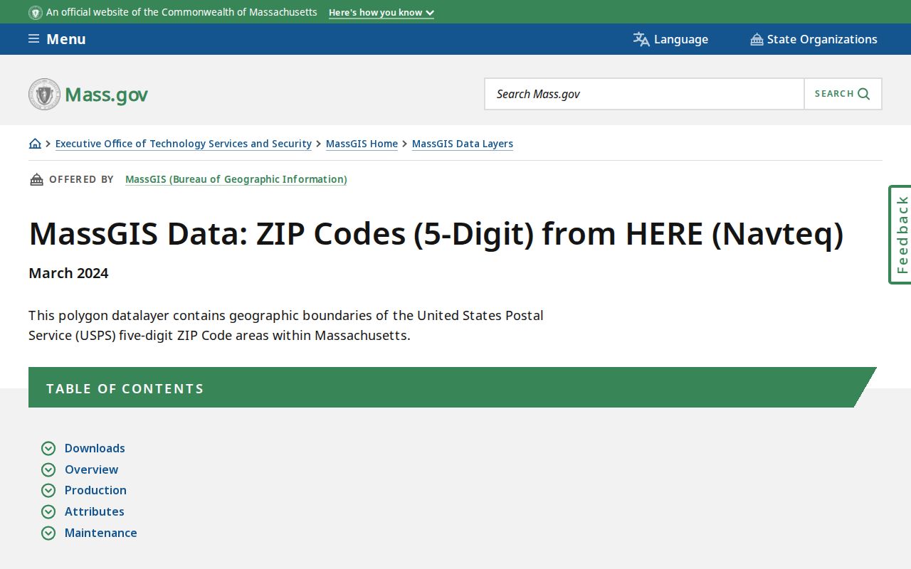 Fall River ZIP code directory geographic context from MassGIS ZIP polygons